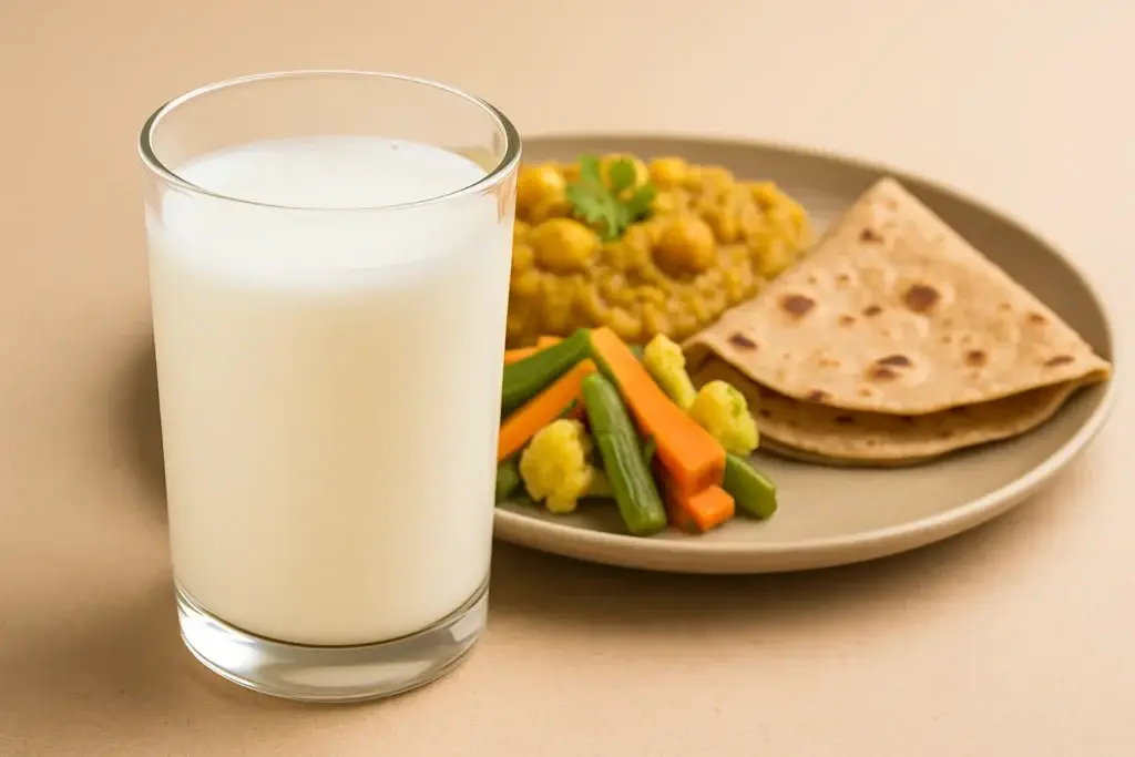 Hydrating buttermilk served with traditional Indian lunch
