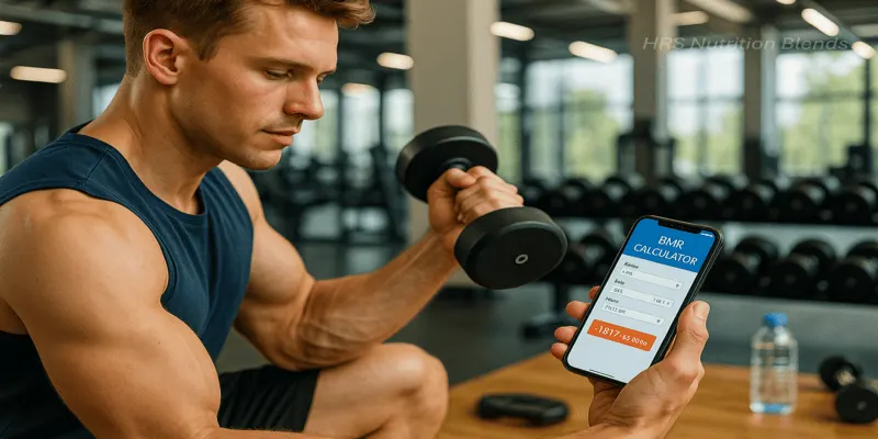 Person lifting weights with BMR calculator app to boost metabolism