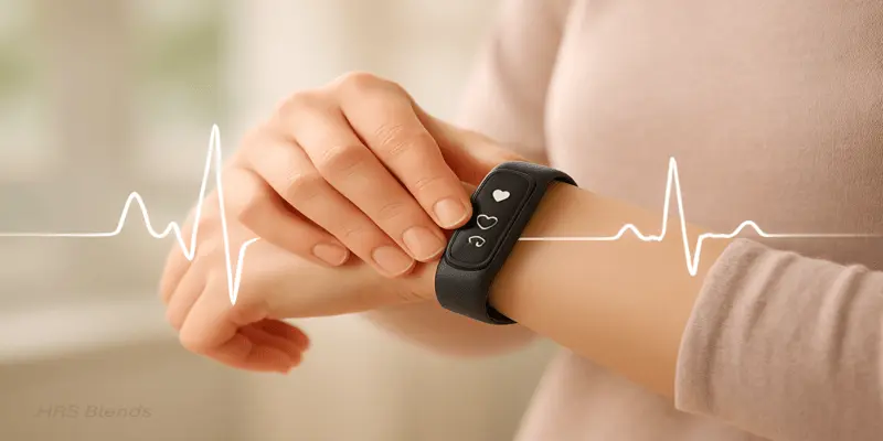 Person checking pulse with fitness tracker to calculate BMR for health insights