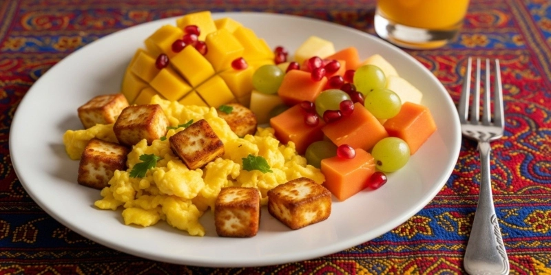 A protein-rich breakfast with eggs and paneer, morning habit for weight loss.